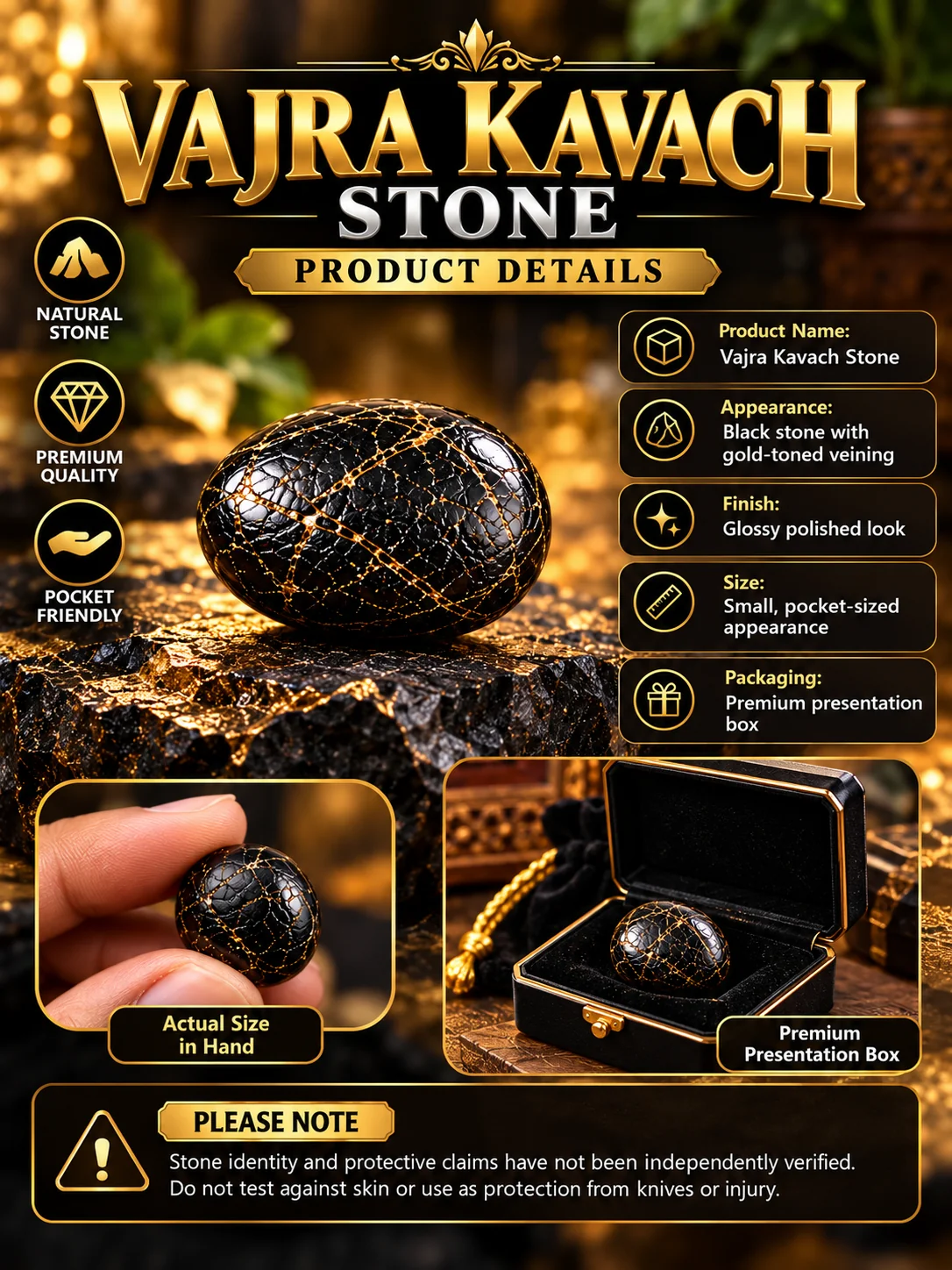 Vajra Kavach Stone – Premium Black Gold Stone